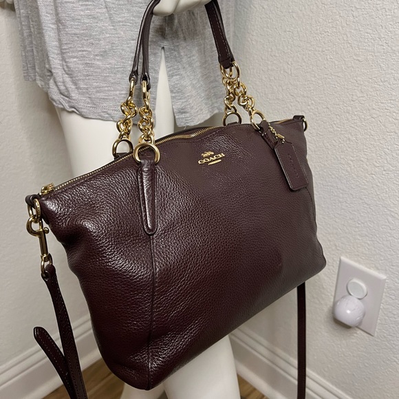 Coach Mini Kelsey Oxblood Pebbled Leather Satchel - Picture 8 of 10